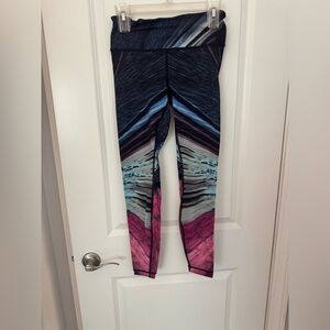 Lululemon leggings. Blue and pink patterned. Size 8.